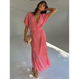 Never Fully Dressed Fifi Tiered A-Line Midi Dress pink sz Large NWT